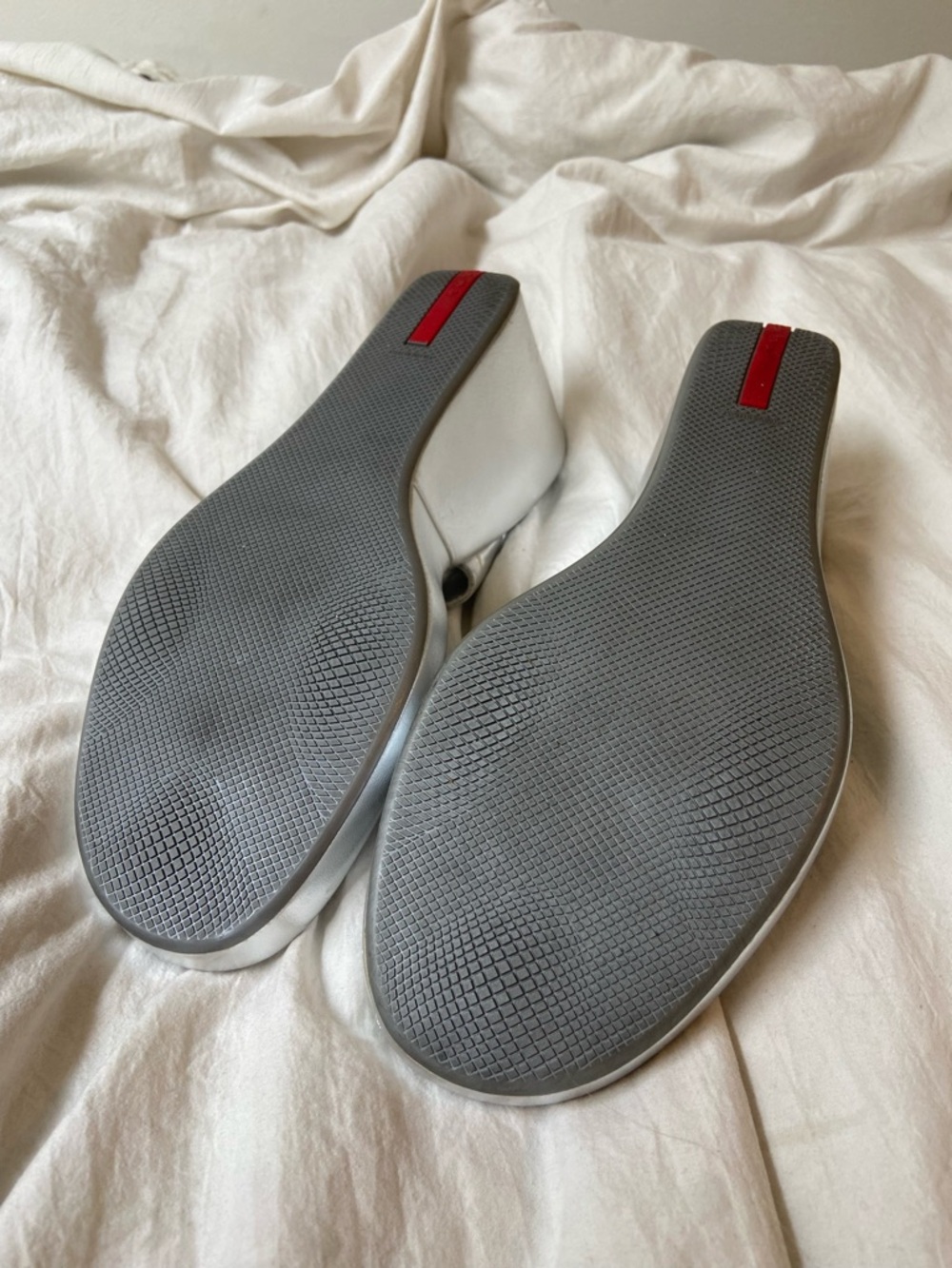 Prada Silver Metallic Wedge Thong Sandals with Buckle Detail - Picture 5 of 6